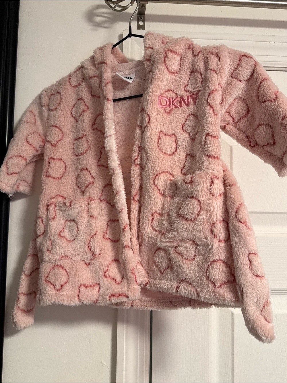 DKNY Plush Pink Hooded Kids Puffer with Heart Motif